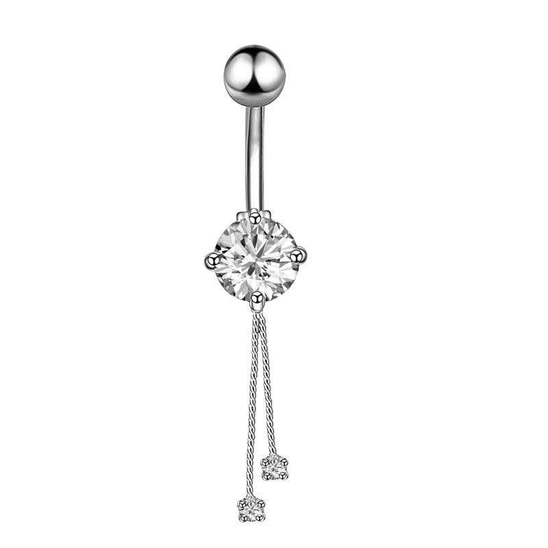 Stainless Steel European And American Inlaid Zircon Navel Stud Love Moon Piercing Jewelry