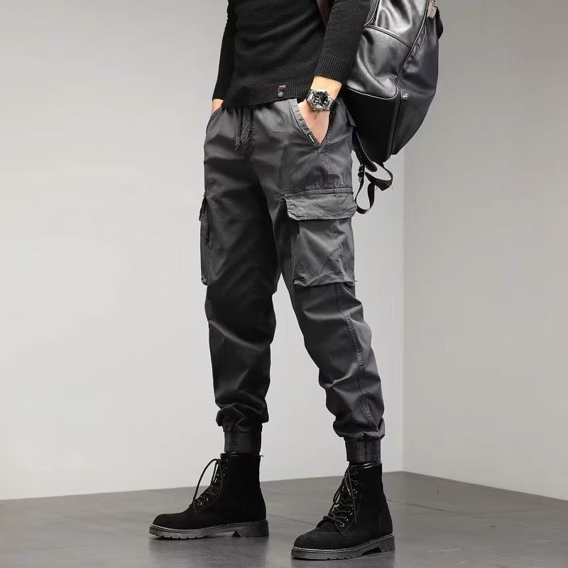 Men's Cropped Tooling Spring And Autumn Loose-fitting Casual Ankle-banded Trousers Multi-pocket