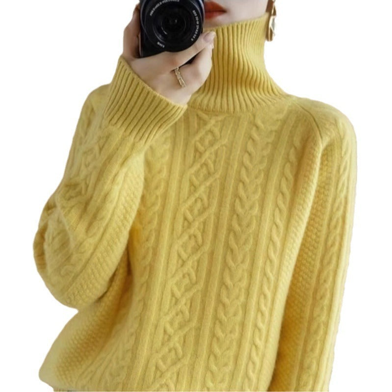 Autumn And Winter New Lazy Wind Thickened Warm And Loose Solid Color Thread Knitted Bottoming Shirt For Women