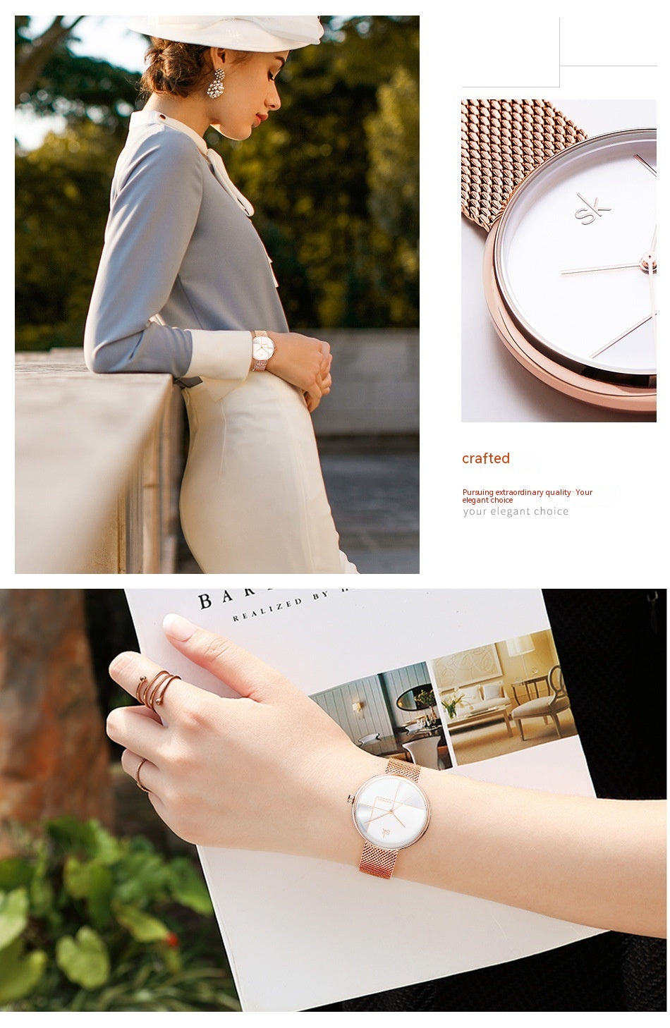 Women's Fashion Simple Geometric Quartz Watch Mesh Strap Watch