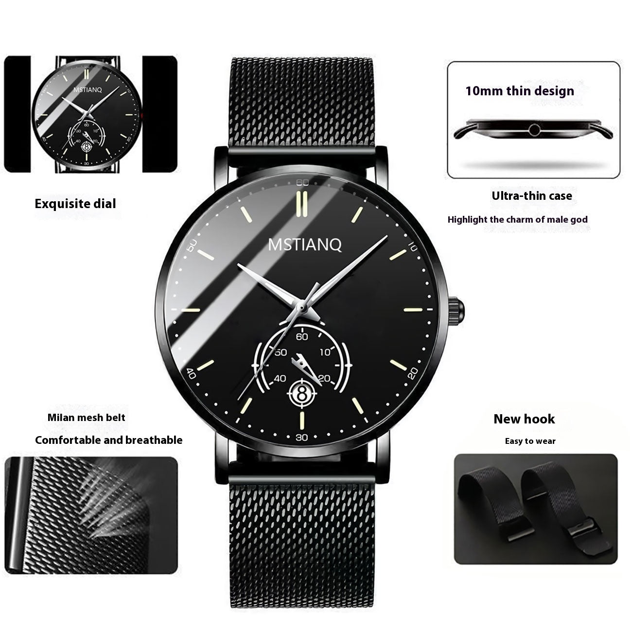 Trade Watch Stylish Black Technology Belt Refined Steel Korean Casual Calendar