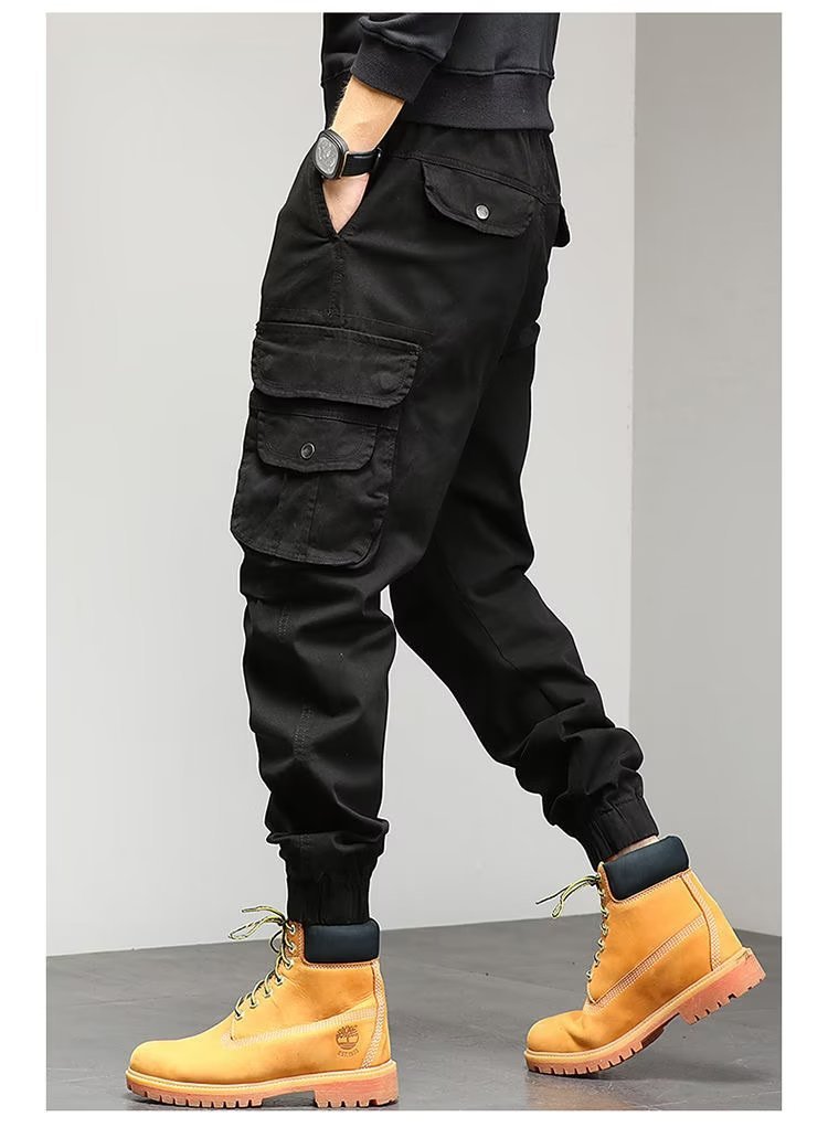 Men's Cropped Tooling Spring And Autumn Loose-fitting Casual Ankle-banded Trousers Multi-pocket