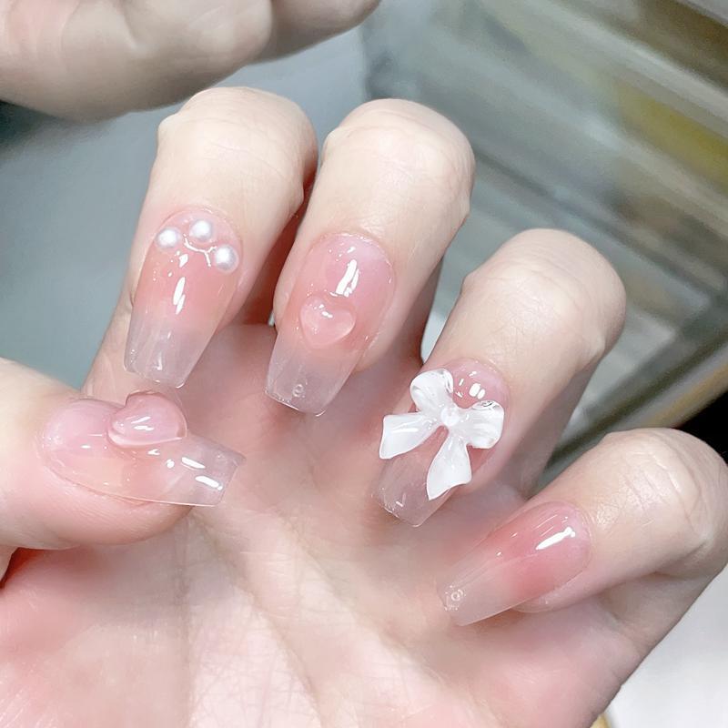 Short Blush Bow Nail Stickers