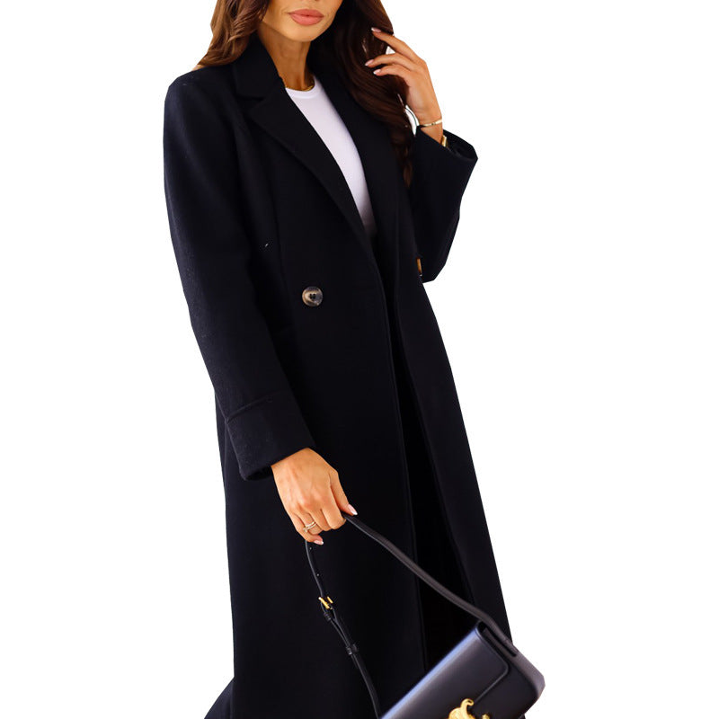 Women's Simple Double Breasted Long Sleeve Turn-down Collar Coat