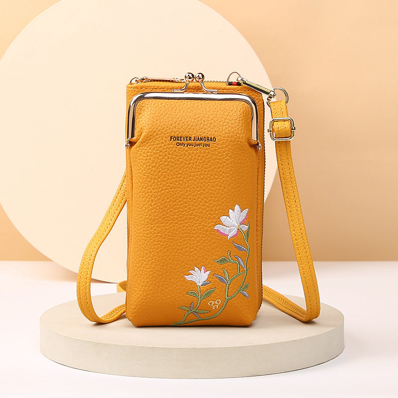 Flower Embroidery Phone Bag With Lock Buckle Outdoor Long Wallet Fashion Shoulder And Crossbody Bags