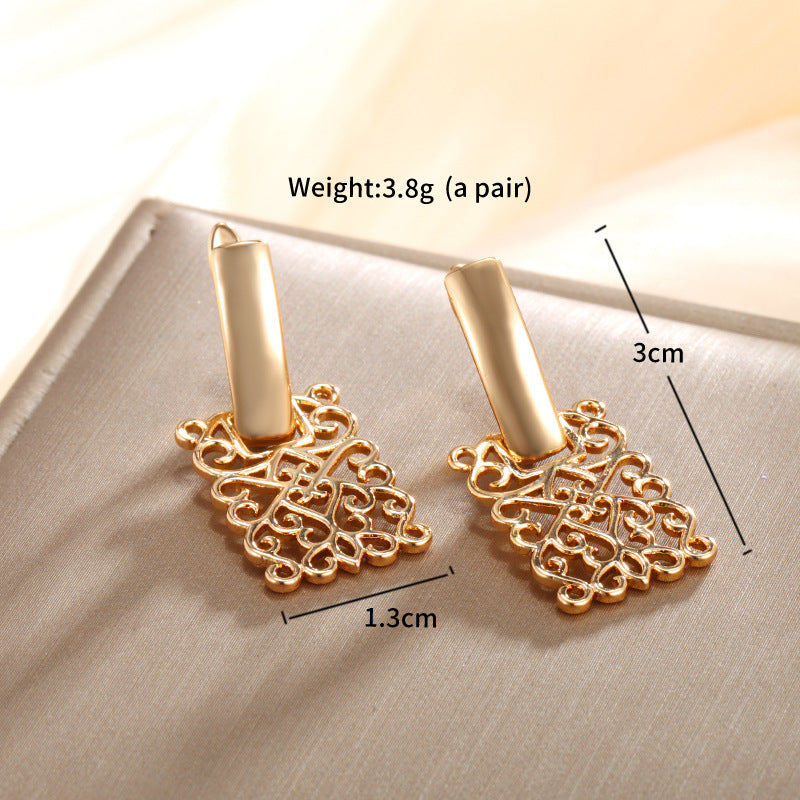 18K Gold Plated Geometric Square Hollow Earrings