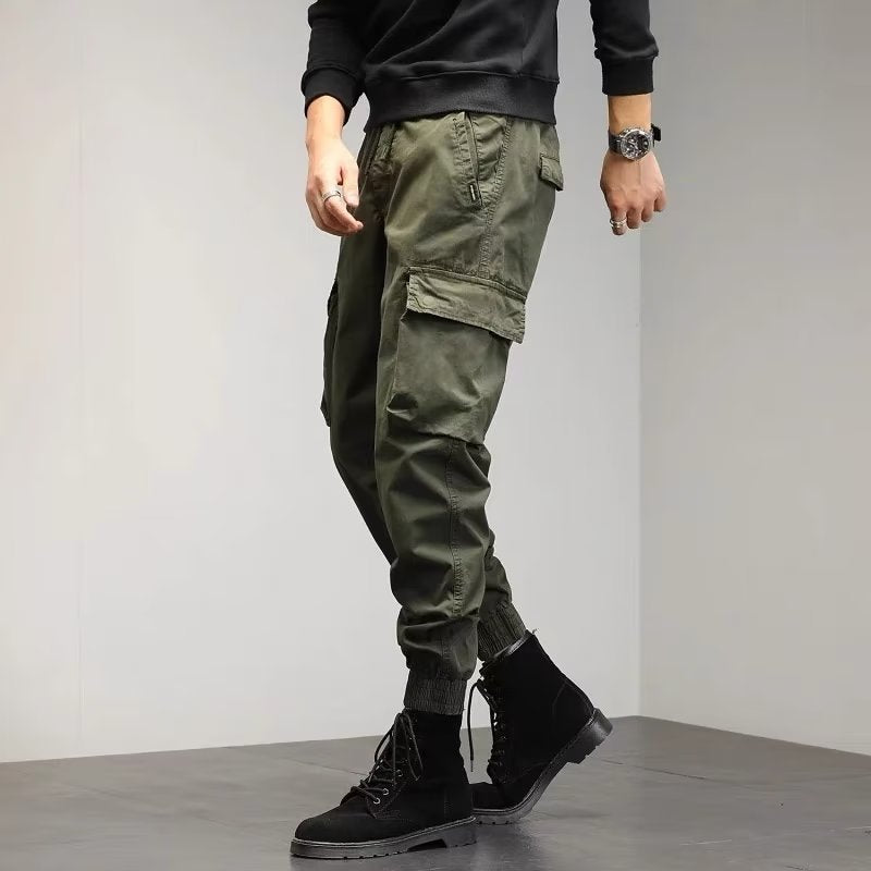 Men's Cropped Tooling Spring And Autumn Loose-fitting Casual Ankle-banded Trousers Multi-pocket