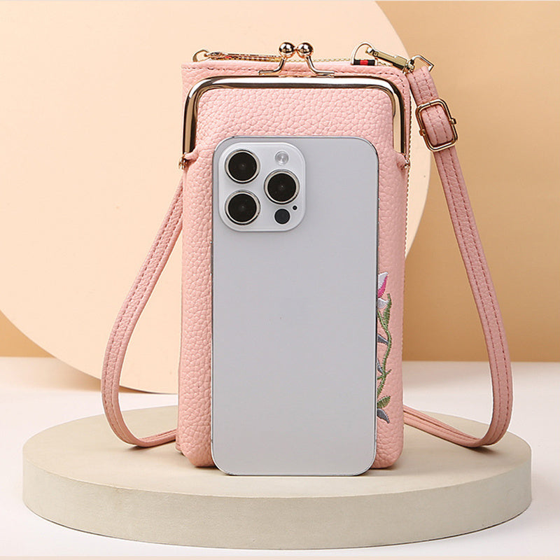 Flower Embroidery Phone Bag With Lock Buckle Outdoor Long Wallet Fashion Shoulder And Crossbody Bags