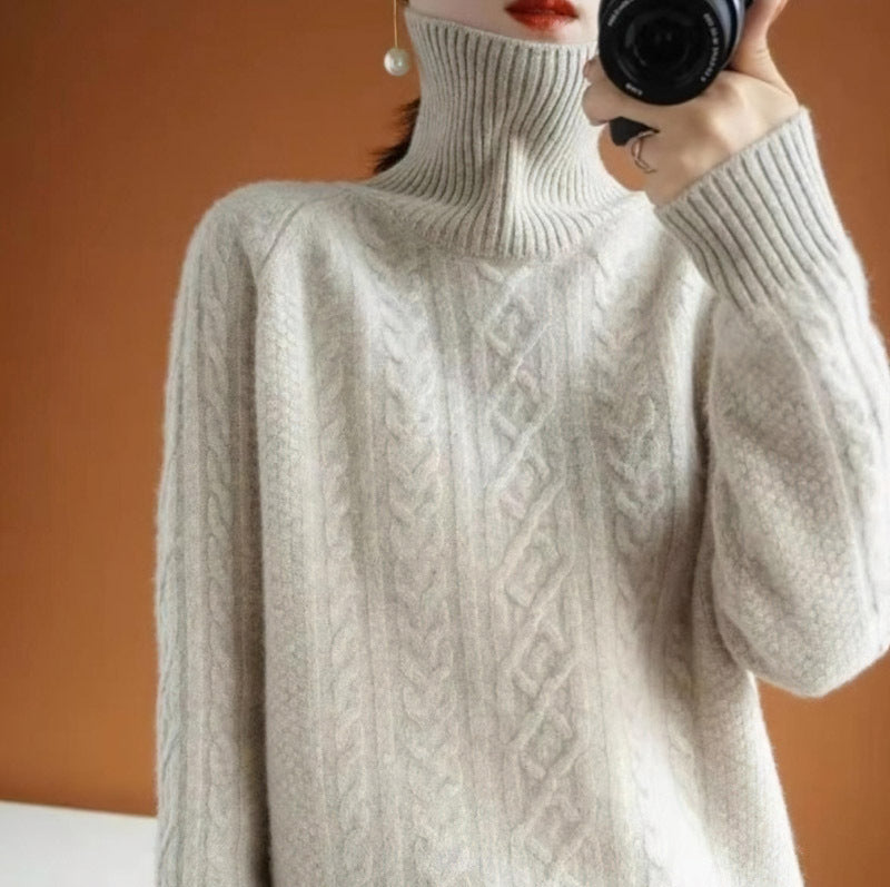 Autumn And Winter New Lazy Wind Thickened Warm And Loose Solid Color Thread Knitted Bottoming Shirt For Women