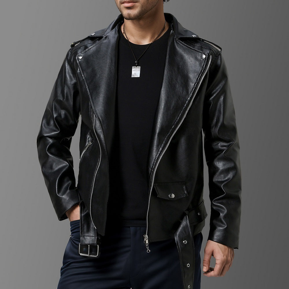 Slim-fit Lapel Leather Jacket