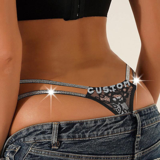 Adjustable Rhinestone Letter Thong For Women