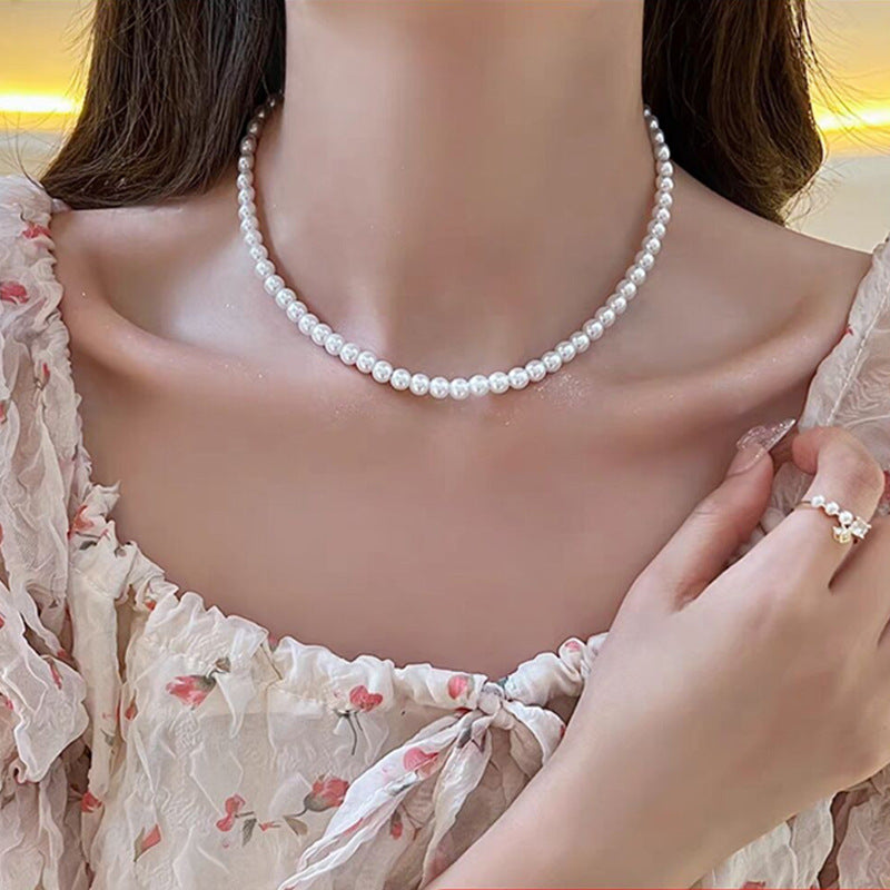 Vintage Pearl Necklace Women's All-match Simple Clavicle Chain